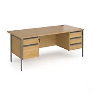 Dams International Straight Desk with Oak Coloured MFC Top and Graphite H-Frame Legs and Two & Three Lockable Drawer Pedestals Contract 25 1800 x 800