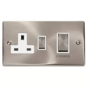 Click Deco 45 A Ingot 2 Gang Double Pole Switch with 13 A Double Pole Switched Socket in White and Satin Chrome VPSC504WH