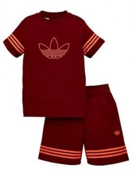 Boys, adidas Originals Outline Shorts Tee Set - Burgundy, Size 7-8 Years