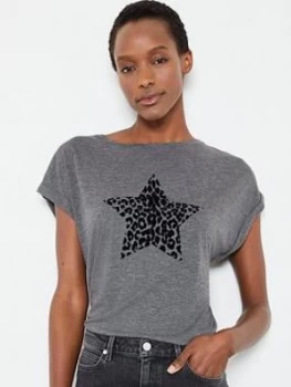 Mint Velvet Animal Flocked Star T-Shirt - Dark Grey, Size L, Women