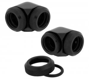 CORSAIR Hydro X Series XF 90° Compression Fitting - 14 mm, Black, Pack of 2, Black