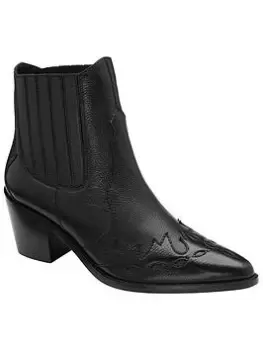 Ravel Galmoy Black Leather Western Ankle Boot, Black, Size 7, Women