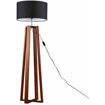 Beltan 4 Leg Floor Lamp in Dark Wood with Reni Shade - Black - No Bulb