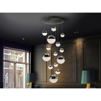 Schuller Sphere - Dimmable 14 Light Integrated LED Light Pendant Light Cluster Drop, Chrome, Bluetooth control