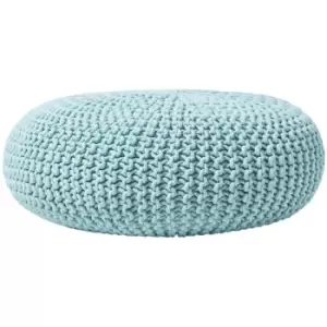HOMESCAPES Pastel Blue Large Round Cotton Knitted Pouffe Footstool - Pastel Blue