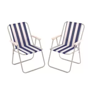 2x Stripey Camping Folding Outdoor Chairs with Armrests