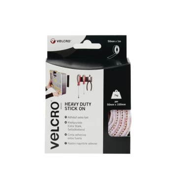 VELCRO Brand Heavy Duty Stick On Tape 50mm x 1m White