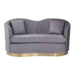 Olivia's Fleur 2 Seater Sofa Gold Metal Base Velvet Grey