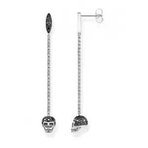 Silver Zirconia Black Skull Earrings H2164-643-11
