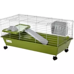 PawHut 89cm Small Animal Home Cage w/ Wheels Water Bottle Food Dish Doors Green