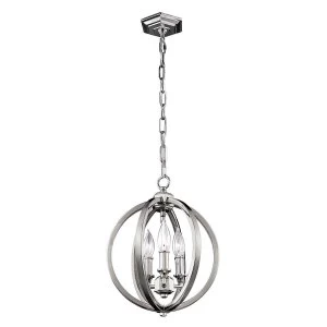 3 Light Small Spherical Ceiling Pendant Polished Nickel, E14