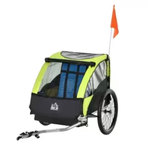 Reiten Kids 2-Seater Foldable Bicycle Trailer with Storage Bag - Black/Green