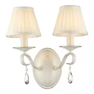 Brionia Wall Candle Lamp Beige with Pleated Satin Candle Lampshades, 2 Light, E14
