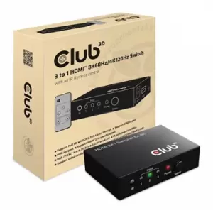 Club 3D 3 to 1 HDMI Switch with Remote Control