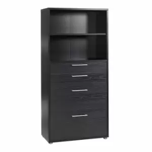 Prima Bookcase with 4 Shelves and 2 File Drawers, black