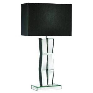 1 Light Wood Table Lamp with Mirrored Glass and Black Shade, E27