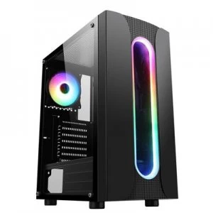 CiT Sauron Mid Tower 1 x USB 3.0 / 2 x USB 2.0 Tempered Glass Side Window Panels Black Case with Addressable RGB LED Lighting & Fan