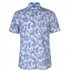 Pierre Cardin Blue Short Sleeve Shirt Mens - White/Blue Trop