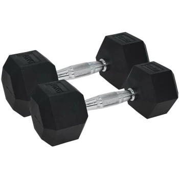 Urban Fitness PRO Hex Dumbbell - Rubber Coated (Pair) - 2 x 10KG - Black