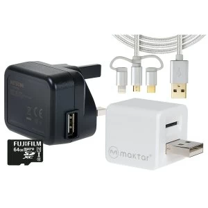 Maktar Qubii Auto Backup & Charging Kit for iPhone/iPad inc 3in1 Cable & 64GB UK Plug