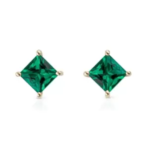 JG Fine Jewellery 9ct Gold Princess Cut Emerald Stud Earrings