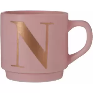 Pink N Letter Mug Ceramic Coffee Mug Tea Cup Modern Cappuccino Cups With Pink Finish And Curved Handle 450 ML w13 x d9 x h9cm - Premier Housewares