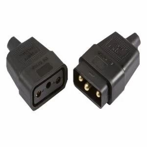 KnightsBridge 10A 3 Pin Plug In Rubber Cable Connector - Black