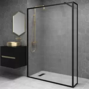 Black 1400mm Fluted Glass Wet Room Shower Screen with Wall Support Bar & Return Panel - Volan