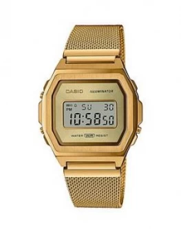 Casio Casio Retro Digi Dial Gold Tone Mesh Bracelet Watch, Multi, Women