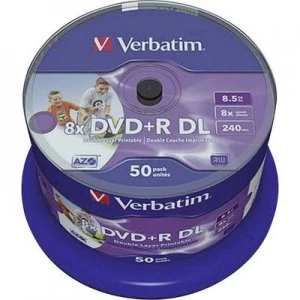 Verbatim 50x Blank 8.5GB DVD+R DL Spindle Printable
