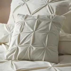 Mira Pinch Pleated Velvet Filled Cushion, Ivory, 43 x 43cm - Soiree