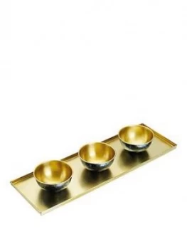 Kitchencraft Artes&Agrave; Hammered Brass Serving Platter With 3 Serving Bowls
