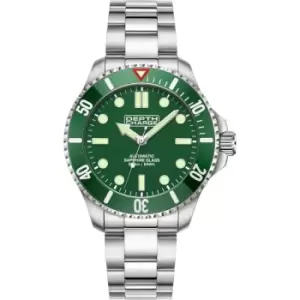 Mens Depth Charge 'Divers Refined' Silver and Green Stainless Steel Automatic Watch