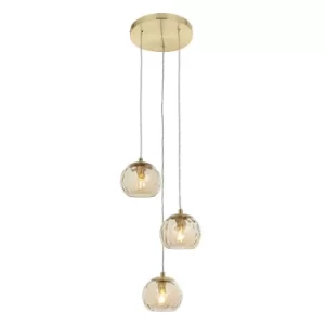 Dimple Modern Cluster 3 Light Pendant Brushed Brass, Champagne Glass Shade