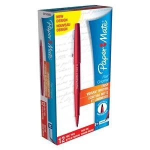 Original Paper Mate Flair Nylon Fine Line Marker 1.1mm Tip 0.8mm Line Red Pack of 12 Pens