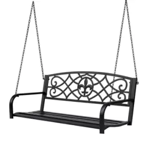 Outsunny Steel Fleur-de-lis Porch Swing Bench - Black