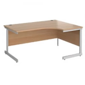 Right Hand Ergonomic Desk with Beech Coloured MFC Top and Silver Frame Cantilever Legs Contract 25 1600 x 1200 x 725 mm