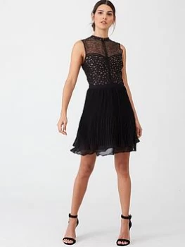 Oasis Lace Star Pleat Dress - Multi/Black, Multi Black, Size 12, Women