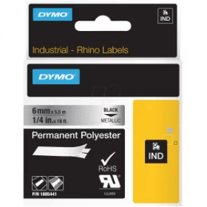 Dymo 1805441 Black On Metallic Label Tape 6mm x 5.5m
