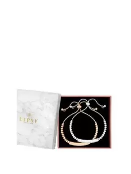 Lipsy Tri Tone Bar Toggle Bracelets 2 Pack - Gift Boxed, Rose Gold, Women