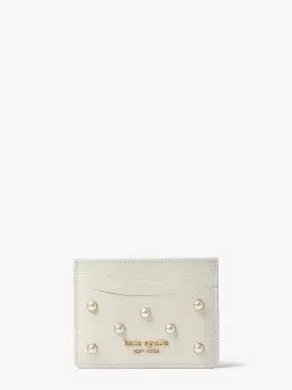 Kate Spade Morgan Pearl Embellished Saffiano Leather Card Holder, Halo White, One Size