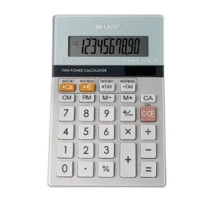 Sharp Desktop Calculator 10 Digit 3 Key Memory BatterySolar Power 102x15x148mm Grey