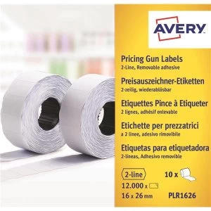 Avery 16 x 26mm Labels for Labelling Gun 2 line Removable White 10 Rolls of 1200