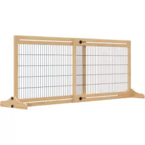 PawHut Adjustable Wooden Pet Gate Freestanding Dog Barrier for Doorway - Natural wood finish