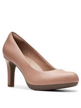 Clarks Adriel Viola Leather Heeled Court Shoe - Beige, Praline, Size 7, Women