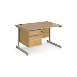 Dams International Straight Desk with Oak Coloured MFC Top and Silver Frame Cantilever Legs and 2 Lockable Drawer Pedestal Contract 25 1200 x 800 x 72