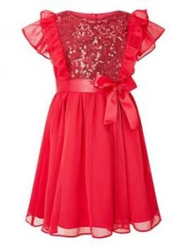 Monsoon Baby Girls Sequin Chiffon Dress - Red, Size 12-18 Months
