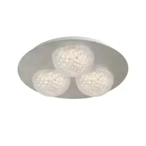 3 Light Round LED Ceiling Light - Silver Leaf With Clear Acrylic