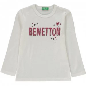 Benetton Long Sleeve Logo T Shirt - 074 White
