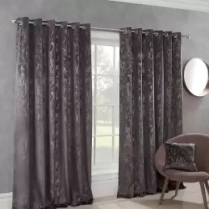 Sundour Malmo Faux Distressed Velvet Charcoal Fully Lined Eyelet Curtain Pair 66x90'
